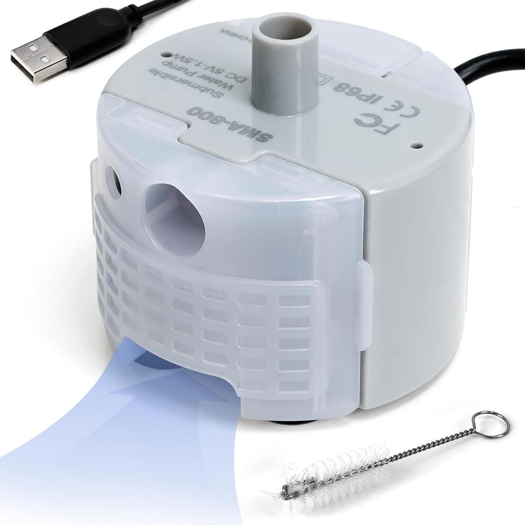 Ultra-Quiet Replacement Pump for Stainless Steel Cat Water Fountains - SMA-800 Motor - Safe and Easy to Clean with Low Voltage DC 5V and USB Cable (Pump) (Bottom Pump+Brush)
