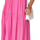 Lucrosun Women's Summer V Neck Short Puff Sleeve A Line Tiered Midi Dress, (Roses, S)