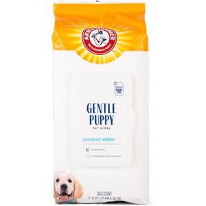 2 x Arm & Hammer Dog Grooming Wipes, Deodorizing Dog Cleaning Wipes with Coconut Water, Gentle for Dogs and Puppies, Paraben and Sulfate Free Formula, Light Coconut Scent, 100 Count