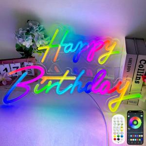 Happy Birthday Neon Sign Large - Colorful Happy Birthday Sign Reusable Neon Signs for Wall Decor, LED Sign for Birthday Party with Remote 200+ Colors, App Control, Music Sync, Birthday Gift for Boys & Girls