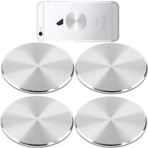 SALEX Phone Metal Plates 4 Pack for Magnetic Car Mount. Kit of 4 Clear Silver Round 3M Adhesive Discs Without Holes for Case Back. Strong Circular Cell Phone Magnet Holder Replacement Stickers Set
