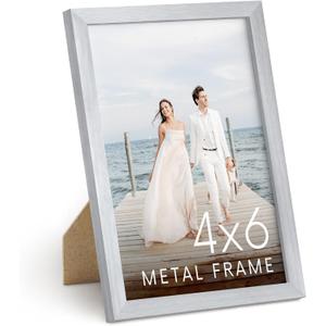 HAUS AND HUES 4x6 Silver Picture Frame - Photo Frame 4x6 - Aluminum Photo Frames for Wall Collage, Vertical Hanging, Easel Back for Tabletop, Home, Office (4x6 in, Silver)
