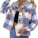 HOTOUCH Womens Flannels Fall Cropped Shacket Plaid Jacket Long Sleeve Button Down Coat 2026 Fall Fashion Trendy Outfits (Blue, XL)