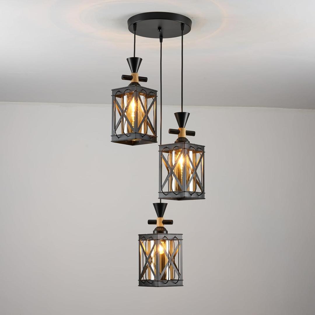 3-Lights Semi Flush Mount Ceiling Light Fixture, Farmhouse Light Fixtures, Ceiling Light Decor for Kitchen, Foyer, Entryway, Matte Black