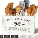 Large and Durable Retro White Wooden Kitchen Utensil Holder - Ideal Kitchen Counter Decor for Party, Counter & More Retro White 4 Compartment