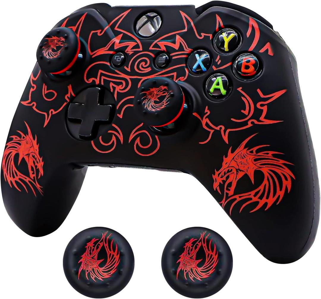 Controller Skin for Xbox-One, BRHE Anti-Slip Silicone Cover Protector Case Accessories Set for Microsoft Xbox 1 Wireless/Wired Gamepad Joystick with 2 Thumb Grips Caps (Red)