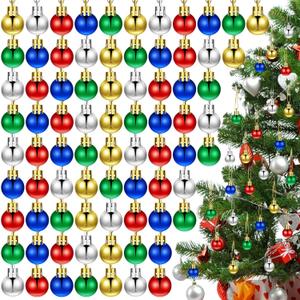 Poen 200 Pieces Mini Christmas Ball Ornaments 0.79 Inch Xmas Tree Balls Colorful Miniature Tree Ornaments Plastic Pendant for Holiday Party Decoration (Classic Colors, 0.79 Inch)