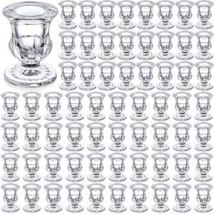 Foaincore 72 Pack Glass Candlestick Holders Bulk 2.5 Inch Taper Candle Holders Small Ritual Candle Stand Table Centerpieces for Wedding Christmas Valentine's Festival Party Dining Decorations (Clear)