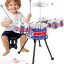 Toy Drum Set for Toddlers Upgrade Drums Kit Kids Jazz Drum Set with Stool, 5 Drums Percussion Musical Instruments Toys for 3 4 5 Year Old Boys Girls Gifts (Blue)