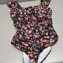 B2prity Womens One Piece Swimsuit Retro Square Neck Tummy Control Bathing Suits Ruched Modest Full Coverage Swimwear L