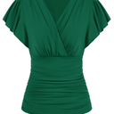 GRACE KARIN 2025 Womens Tops Summer Wrap Blouse V Neck Ruffle Sleeve Dressy Casual Top Ruched Trendy Clothes Size L