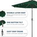 9FT Patio Umbrella with Solar Lights,Outdoor Market Umbrella with Tilt and Crank, LED Lighted Table Umbrella for Garden,Deck,Backyard,Pool,Beach (Dark Green)