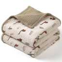 lulumoon Muslin Baby Blanket for Boy- Cotton Quilt Blankets for Toddlers - Reversible Crib Blanket for Nursery Daycare 47"x47"(Olive Dinosaur)