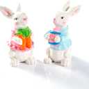 Easter Bunny Figurines 2-Piece Set  Hand-Painted Ceramic Rabbit Statues with Carrot and Egg, Cute Spring Easter Decorations for Home, Table Centerpiece