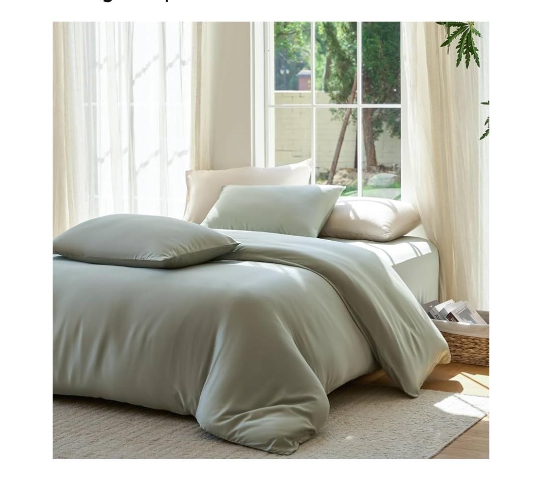 Duvet Cover Set, 100% Viscose derived from Bamboo, Organically Grown, Buttery Soft, Cooling Duvet Covers, High GSM, 1 Duvet Cover and 2 Pillowcases, 90"x90" (Sage, Full/Queen)