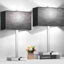 21" Touch Bedside lamps with 2 USB & AC Outlets, 3-Way Dimmable Bedside Table Lamps Set of 2 for Bedroom Living Room Office Reading, Black Shade Lamps for Night Stands, 5000K LED Bulbs Included