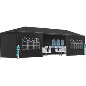 KEIKI 10x30ft Party Tent, Outdoor Canopy Tent Carport with 8 Removable Sidewalls, Wedding Event Shelter BBQ Wedding Tents for Parties, Carport, Camping, Garden, Patio, Black | with 8 Removable Sidewalls, Wedding Event Shelter BBQ Wedding Tents for Parties, Carport, Camping, Garden, Patio, Black