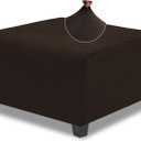 Ottoman Cover Square X-Large Stretch Slipcover for Ottomans Soft Intertwined Pattern Footstool Cover with Elastic Bottom,Dark Brown,X-Large