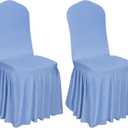 2pcs Chair Covers Stretch Parsons Skirt, Universal Chair Slipcover, Super Fit Spandex Chair Seat Cover for Hotel, Ceremony, Home(Light Blue)