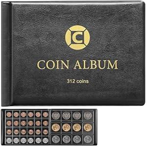Coin Collection Book Holder Albums for Collectors, 312 Pockets Binder for 20 25 27 30 38 46mm. Coin Collecting Supplies Storage Holders for Silver Dollar, Penny, Bill Commemorative-Black