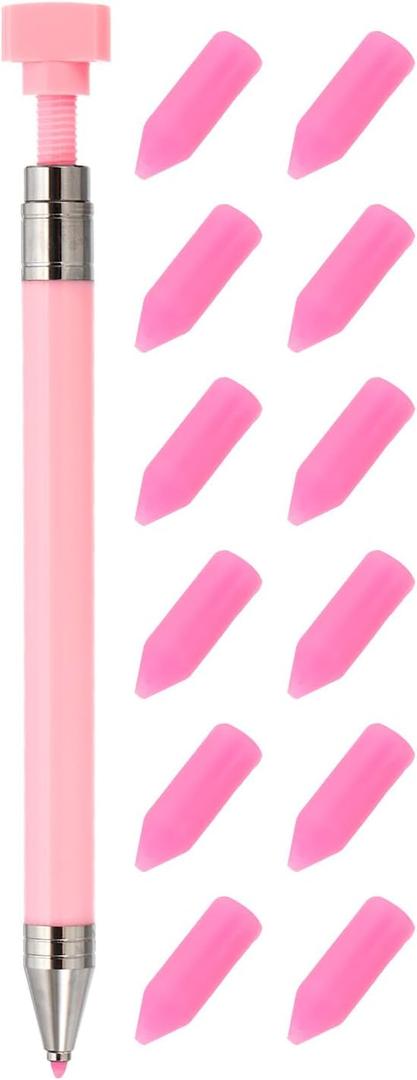 PATIKIL Diamond Art Pen with Wax, Fine Point Diamond Art Accessories Refillable Wax Pen with 12 Pcs Wax for Diamond Art Nail DIY Craft, Pink