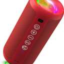 Ortizan Portable Bluetooth Speaker: IPX7 Waterproof, 24W Loud Sound, Deep Bass, Bluetooth 5.3, LED Lights, Wireless Stereo Pairing, 30H Playtime, for Home/Outdoor/Party/Beach, Birthday Gift (Red)