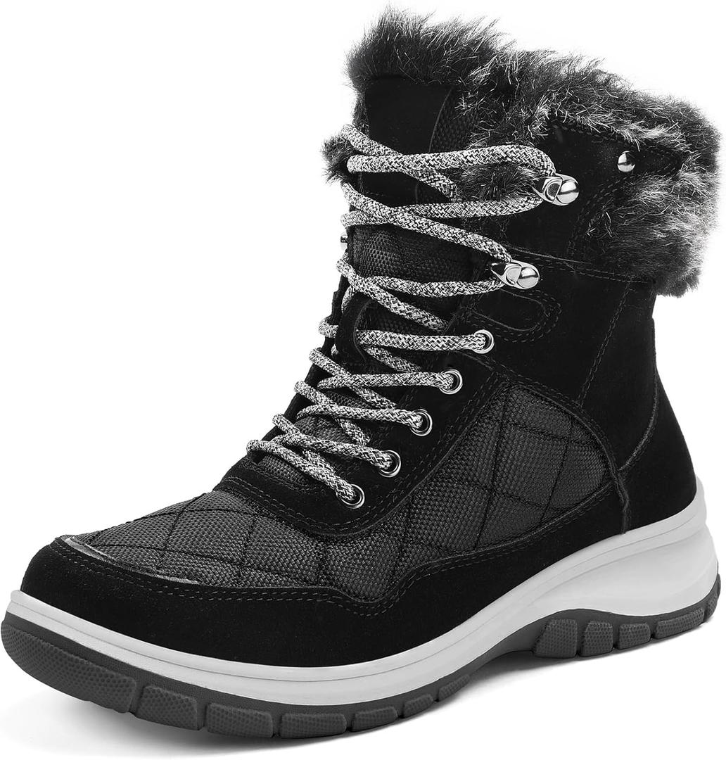 Mysoft Women's Snow Boots Waterproof Insulated Warm Lace-Up Winter Booties for Outdoor (9, Black)