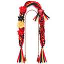 Lyrow 50'' Black Red Graduation Lei Honor Cord Class of 2026 Double Strand Braided Graduation Flower Ribbon Leis Graduate Money Lei Gift with DIY Grad Patch 6 Satin Flower for Men Women Ceremony Party