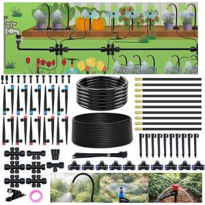 240FT Drip Irrigation System for Garden: Quick Connect 1/2" OD 5/16" ID PE Main Tubing Automatic Sprinkler Kit Adjustable Misting Part 1/4" Watering Hose for Outdoor Raised Bed Plants Flower Yard