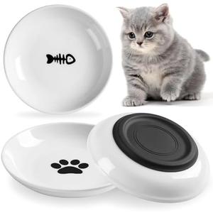 WROSWT Cat Food Bowl,Healthy Ceramic Cat Bowls for Indoor Cats,Anti Whisker Fatigue Cats Dishes Set,Shallow Wide Kitten Plates for Food and Water,Non-Slip Silicone Bottom,3 Pack