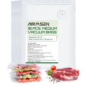 AIRMSEN Reusable Vacuum Sealer Bags 10 PCS - Fits AIRMSEN, Chef, FoodSaver and Most Handheld Sealers - BPA Free Food Saver Bags for Meal Prep, Sous Vide, Marinator - 5L (13.8"x 11.8")