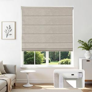 Joydeco Blackout Cordless Roman Shades No Drill, 32" W × 72" H, Linen