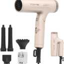 TOME Dual Voltage Travel Hair Dryer, Foldable Blow Dryer, DC Motor, 1200W Fast Drying, Cool Shot, 3 Heat 3 Speed, Nozzle, Diffuser, Air-Powered Wrap Wands, 120240V Universal Adapter Pink
