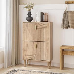 Shoe Cabinet Storage for Entryway with 2 Flip Drawers, Narrow Shoe Cabinet for Entryway, Hidden Slim Shoe Organizer Rack Cabinet (Natural, 23.6" W)