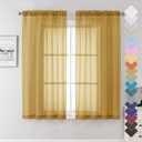 Lecloud Gold Sheer Curtains 63 Inch Length 2 Panels, Airy Light Filtering Voile Curtain Drapes for Bedroom Windows, Dual Rod Pocket Living Room Sheer Curtains Decor, 40 W x 63 L Inches, Gold