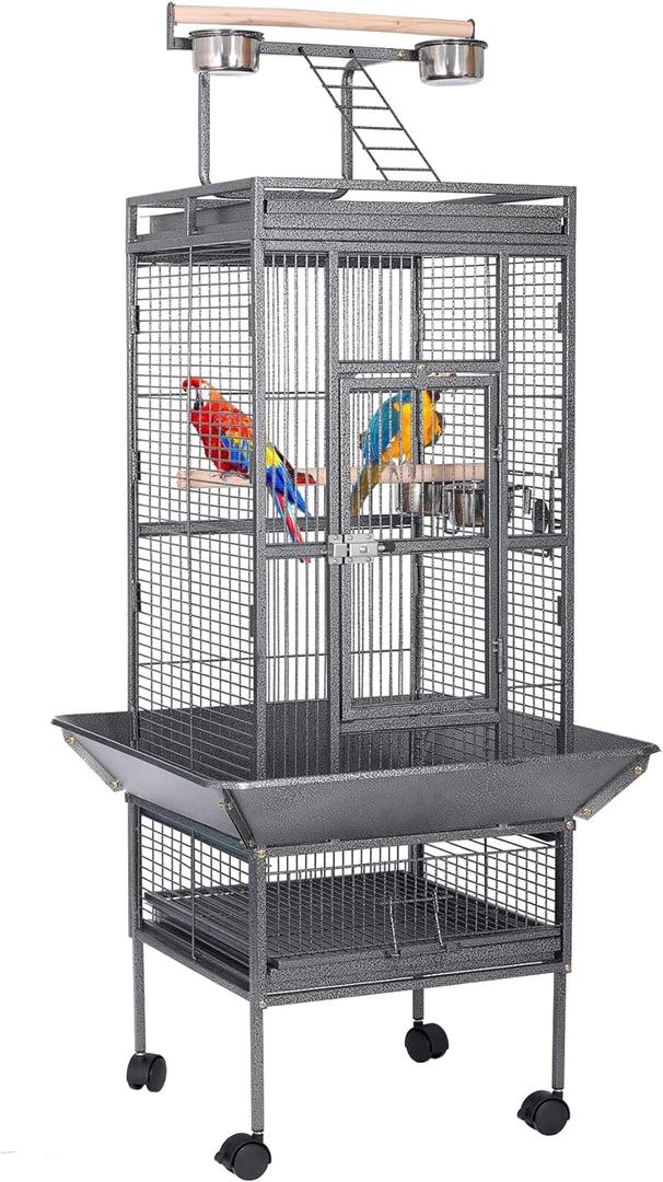 HSM 63 Inch Wrought Iron Large Bird Flight Cage with Rolling Stand for African Grey Parrot Cockatiel Sun Parakeet Conure Lovebird Canary