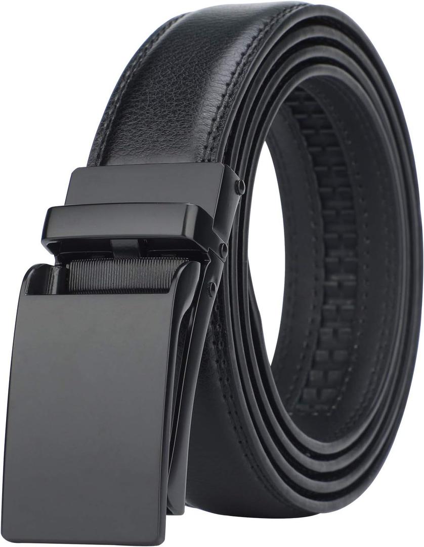 HIMI Men's Comfort Genuine Leather Ratchet Dress Belt with Automatic Click Buckle (Suit Pant Size 28"-44", Style 2 -Black)