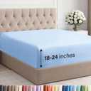 Extra Deep Queen Fitted Sheet - Hotel Luxury Single Fitted Sheet Only - Easily Fits 18 inch to 24 inch Mattress - Ultra Soft, Wrinkle & Fade Free w/Extra Deep Pocket - Breathable & Comfy - Light Blue (21 - Baby Blue)