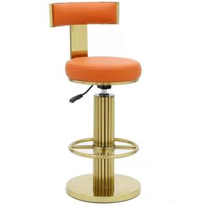 FUNROLUX Counter Height Bar Stools with Back, Modern Adjustable Height Barstools Swivel Bar Chair with Polished Gold Stainless Steel Legs for Kitchen Island Counter Living Room Coffee Shop (Orange)