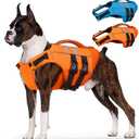 Kuoser Dog Life Jacket, High Flotation Large Dogs Life Vest for Swimming Boating, Reflective Puppy Water Vest Pet Life Preserver with Rescue Handle, Orange (L (Chest Girth:30.7-38.5''))