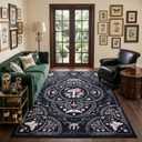 Garvee Mushroom 5x7 Area Rugs for Living Room, Dark Academia Gothic Rug, Non Slip Animal Print Washable Rugs 5x7 Low Pile Bedroom Bug Carpet with Rubber for Playroom Dining Room Office, Black and Pink