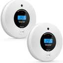 2 Pack 10 Year Battery Smoke and Carbon Monoxide Detector, Slim Smoke Alarm CO Detector with Large LCD Display, Adhesive or Screw Installation