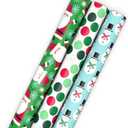 Hallmark Christmas Wrapping Paper with Cutlines on Reverse (3 Rolls: 90 Sq. Ft. Total) Santa Claus, Polka Dots, Snowmen
