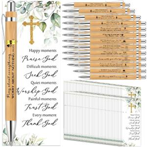 50 Sets Christian Religious Gifts Bulk Mothers Day Bible Verse Bamboo Pens and Christian Bookmarks Father's Day Inspirational Gifts for Teacher Church Bible Members VBS Women Coworker