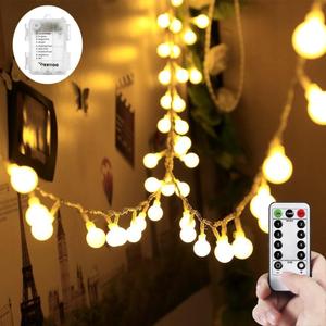 WERTIOO Globe String Lights Battery Operated  33ft 100 LED Globe Lights with Remote, 8 Modes & Timer  Warm White String Lights for Bedroom, Christmas Tree, Garden, Tent, Camping, Indoor & Outdoor