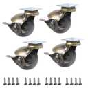 2 Inch Antique Brass Ball Casters with Brake - Set of 4 Heavy-Duty Swivel Plate Casters, Vintage Furniture Wheels for Sofa, Cabinet, Kitchen Cart