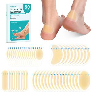 Blister Bandages Blister Pads - 50 ct Blister Cushions - Water Resistant Hydrocolloid Bandage for Foot, Toe, Heel - Gel Blister Bandages for Prevention & Recovery, Variety Pack