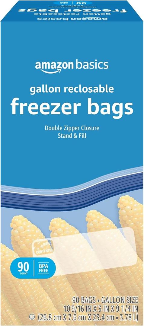 2 x Amazon Basics Reclosable Freezer Gallon Bags, BPA Free, 90 Count (Previously Solimo)