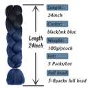 Ombre Dark Blue Braiding Hair Extensions 24 Inch 3 Packs Synthetic Jumbo Braiding Hair High Temperature Twist Crochet Braids Hair for Women (B20)