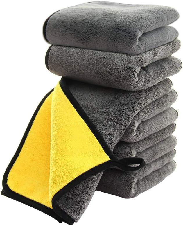 SOFTBATFY Ultrasoft, Large, Thick and Quick Drying Car Microfiber Cleaning Towel 800GSM Polishing Waxing Auto Detailing Towel Cloth (6pack, 16 x 16inches) (Grey-Yellow)